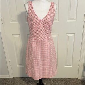 Kay Unger Pink and White Checkered Midi Dress